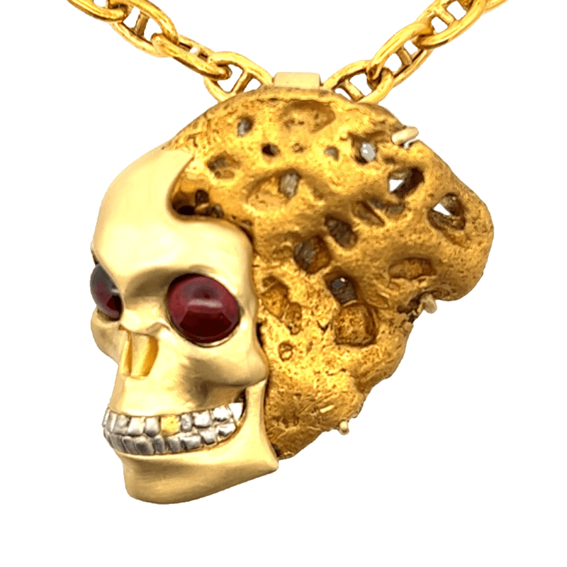 Gold Nugget Skull, Garnet, Alaska Mint, Pendant