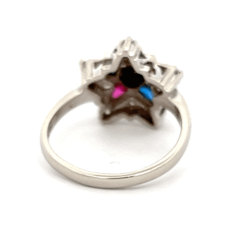 Estate ring, Star Ring, Alaska Mint, 14k white gold, Diamond, synthetic gems, estate 070821 $800