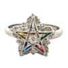 Estate ring, Star Ring, Alaska Mint, 14k white gold, Diamond, synthetic gems, estate 070821 $800