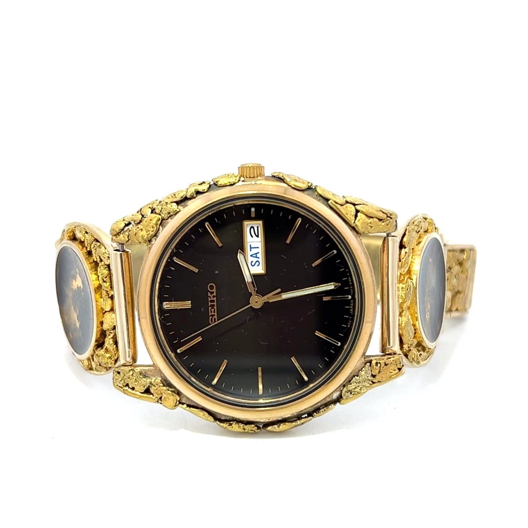Estate Mens Gold Nugget Wrist Watch Retail Price $10,500 - Alaska Mint