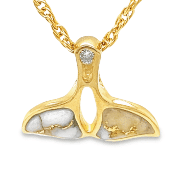 Diamond Whale Tail Gold Quartz Pendant, Alaska Mint
