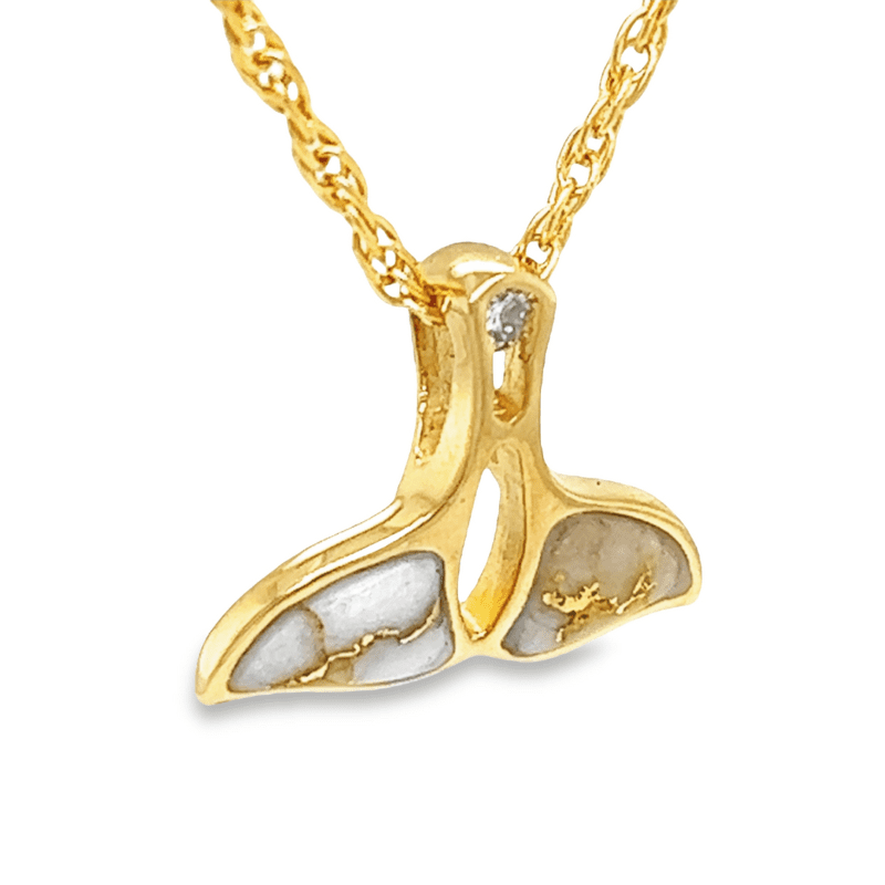 Diamond Whale Tail Gold Quartz Pendant, Alaska Mint