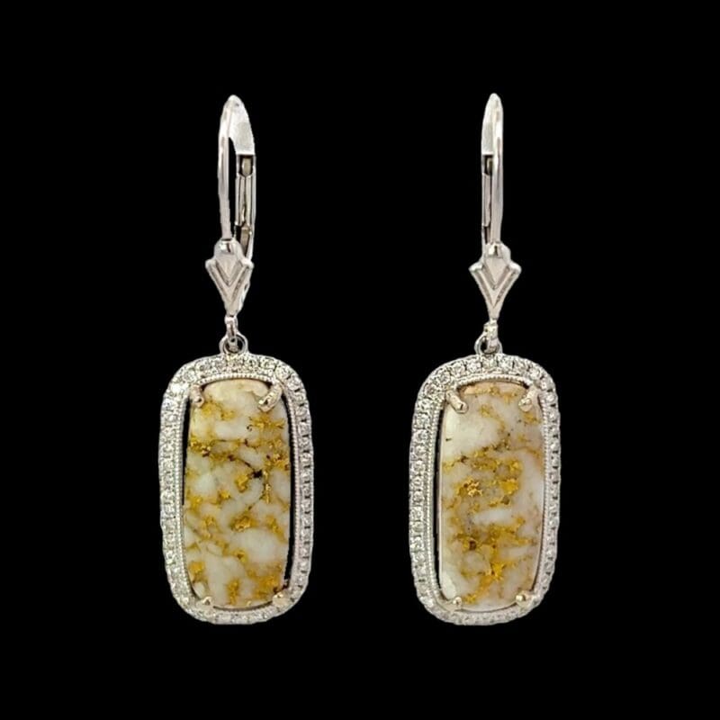 Gold quartz, Earrings, Leverback, White Gold, Alaska Mint, 072627 $3720 EN1154DQW/LB