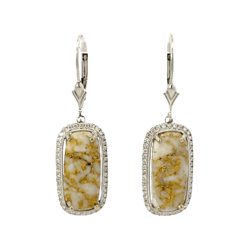 Gold quartz, Diamond, White Gold, Earrings, Alaska Mint, 072627