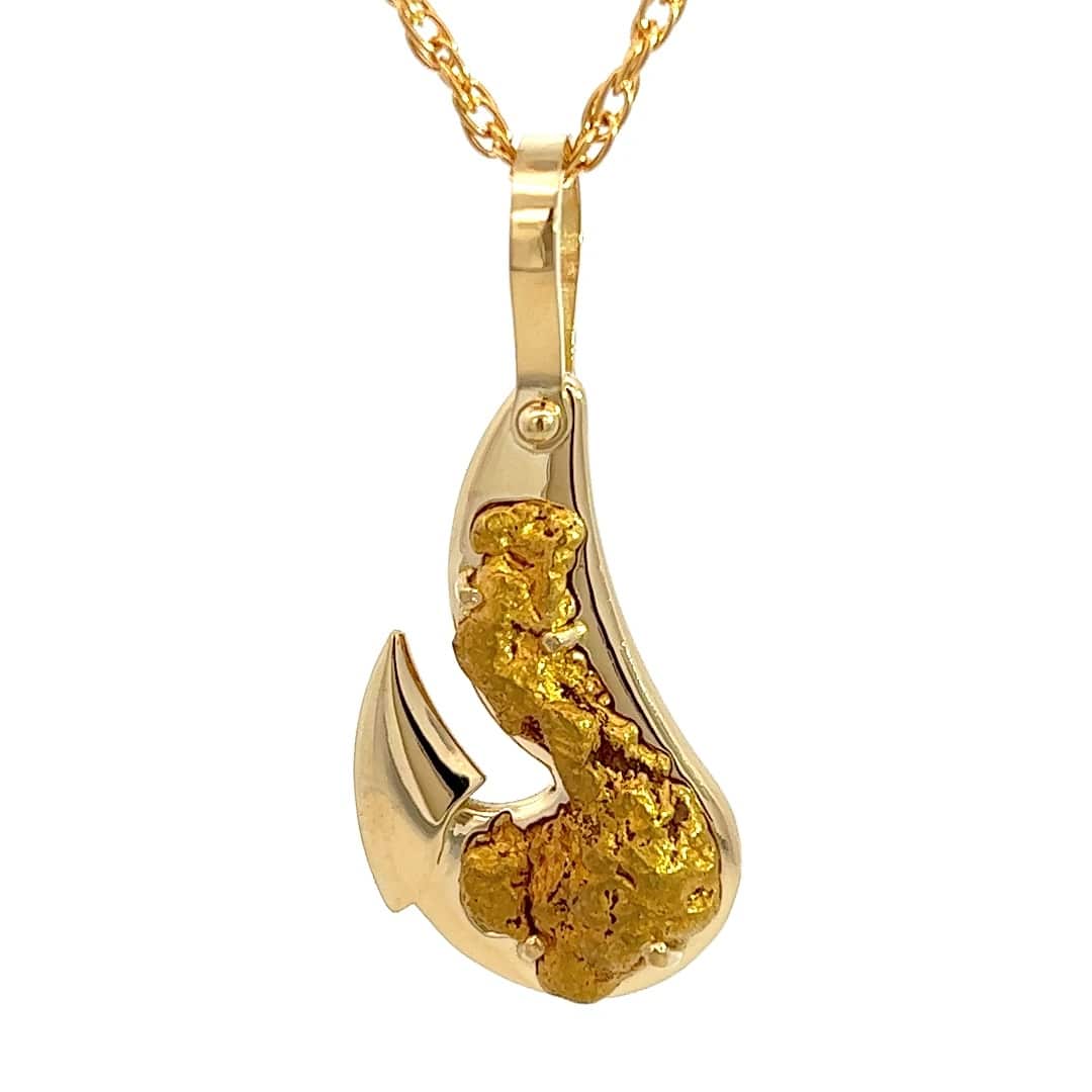 Gold Nugget, Fish hook, Pendant, Yellow Gold, Alaska Mint, 2.9dwt, 073213 $2995