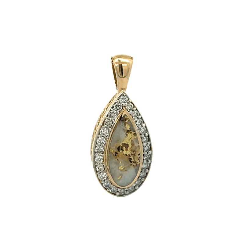 Gold quartz, pendant, Alaska mint, Teardrop, Diamonds, 642G2-2/3 $1430