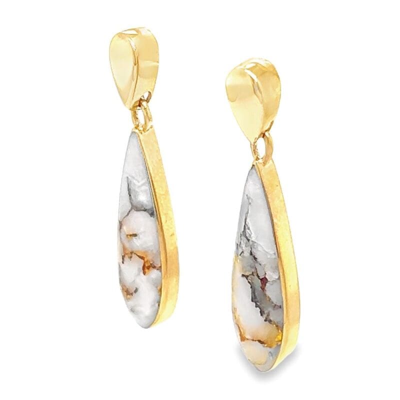 Gold Quartz Tear Drop Earrings, Alaska Mint