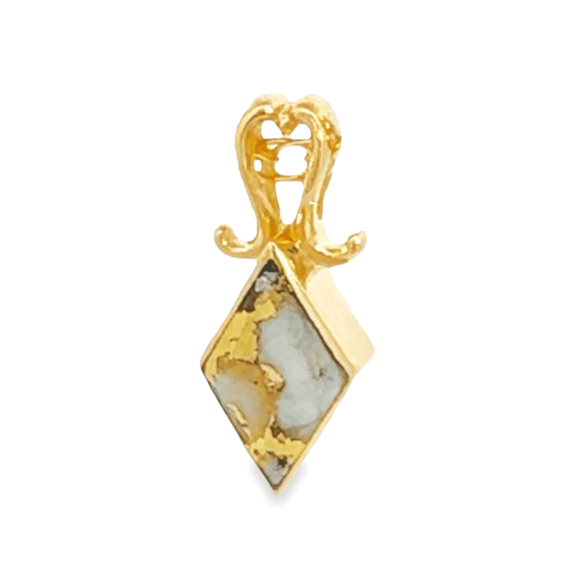 Diamond Shape Inlaid Design Gold Quartz Pendant, Alaska Mint
