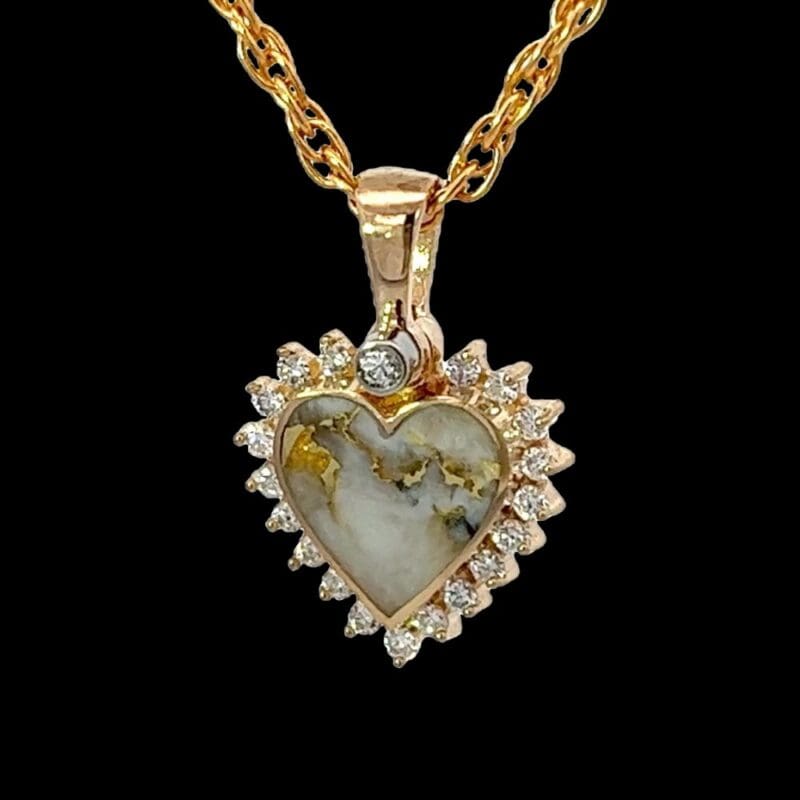 Gold quartz, Pendant, Alaska Mint, Heart, Diamonds, Yellow Gold, FF312G2 $960