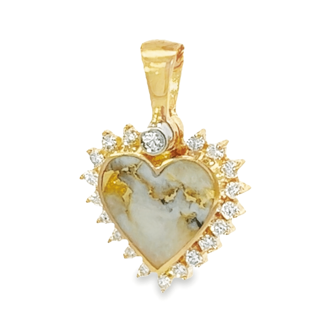 Gold Quartz Heart Diamond Pendant, Alaska Mint