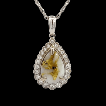 Gold quartz, Diamond, White Gold, Pendant, Teardrop, Alaska Mint, PN1161DQ $1900