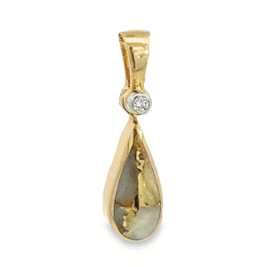 Diamond Teardrop Gold Quartz Pendant, Alaska Mint