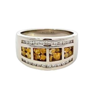Gold Nugget & .36 ct. Diamond White Gold Ladies Ring