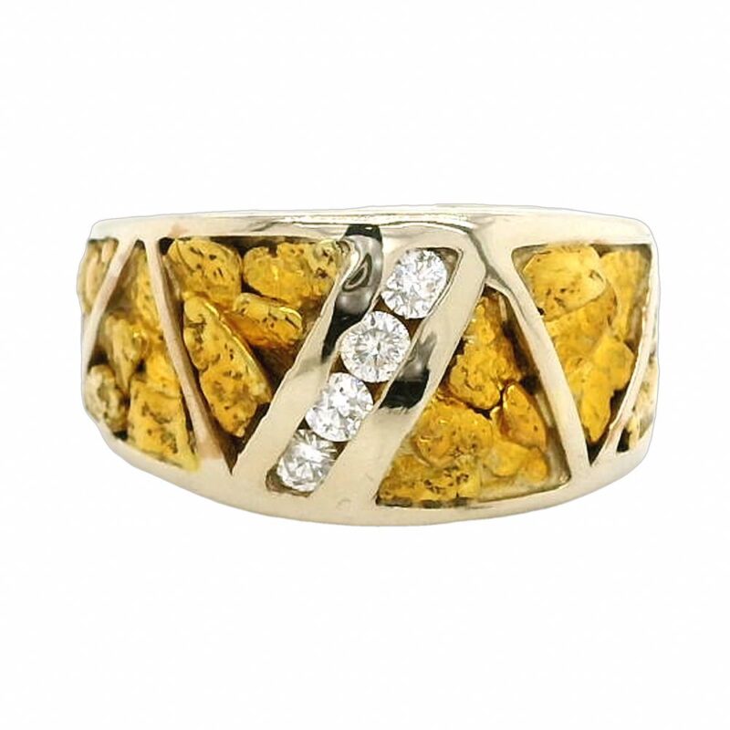 Diamond & Gold Nugget White Gold Ladies Ring, Alaska Mint