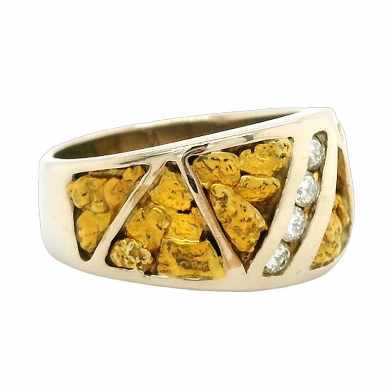 Diamond & Gold Nugget White Gold Ladies Ring, Alaska Mint