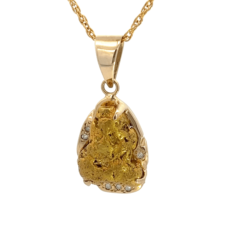 Gold nugget, Alaskan, diamond, Pendant, Alaska Mint, 14k, 11dwt, 12ct, 000041 $4000