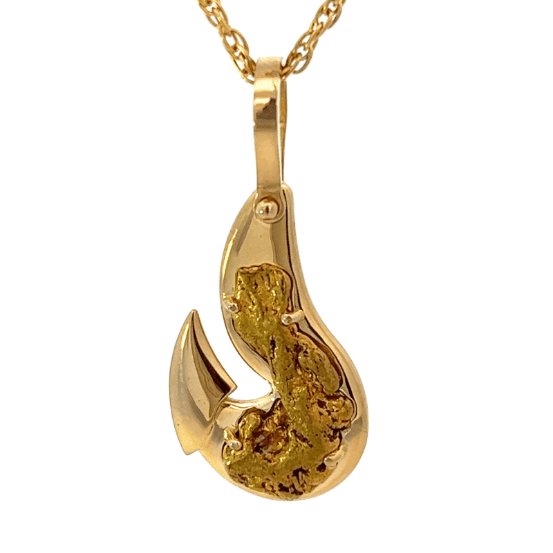 Gold nugget, "Alaskan fishhook", pendant, Alaska Mint, 18k, 073214 $2865