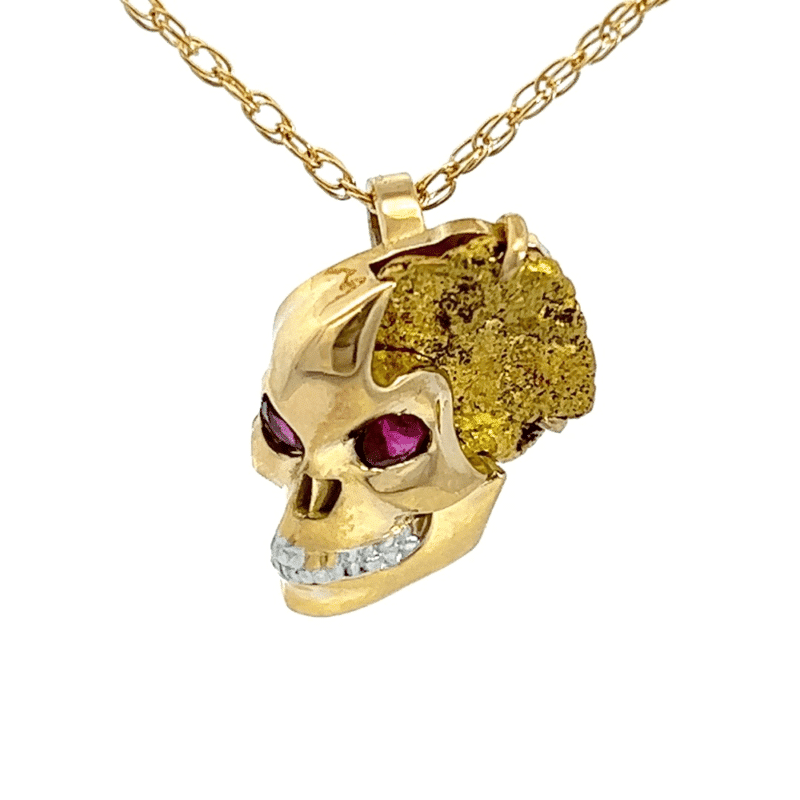 Golden Skull, Gold Nugget, Ruby, Alaska Mint, 18k, 073312 $3250