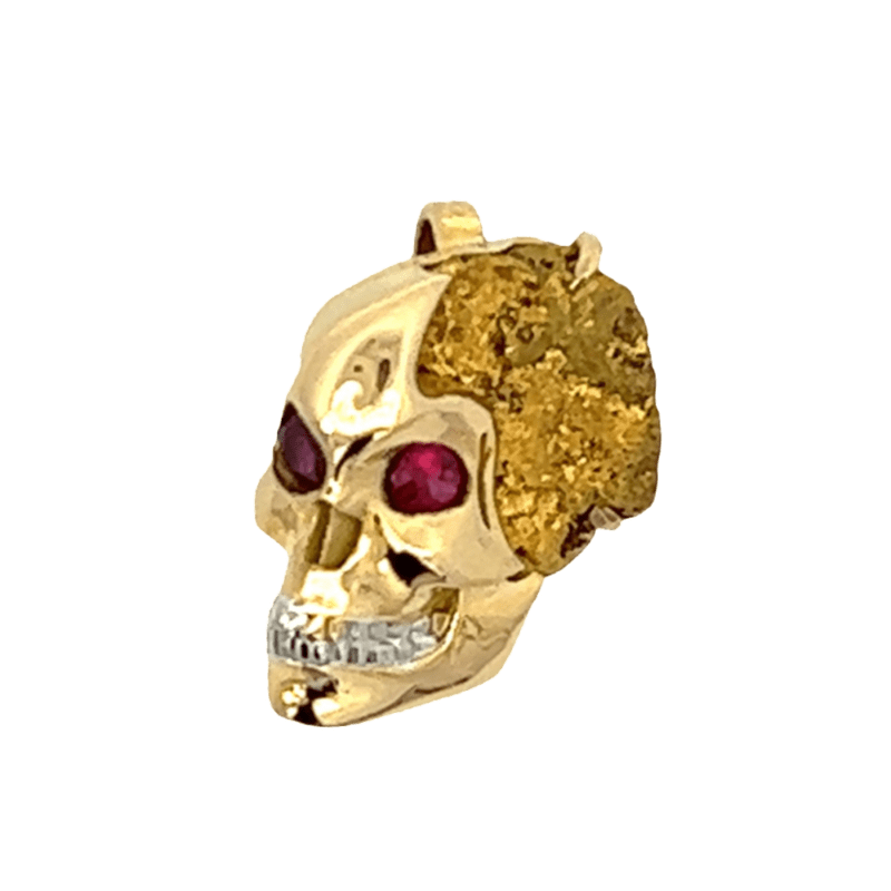 Golden Skull, Gold Nugget, Ruby, Alaska Mint, 18k, 073312 $3250