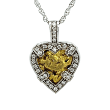 Natural heart of Alaska Nugget White Gold Pendant, 073316 $6750 18k .50dia JU 1.25 x .75