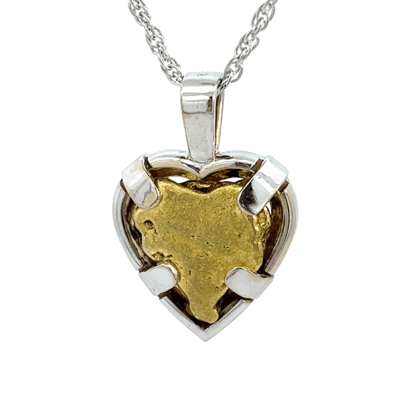 Natural heart of Alaska Nugget White Gold Pendant, 073316 $6750 18k .50dia JU 1.25 x .75