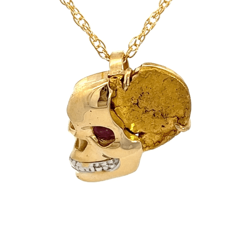 Golden Skull, Gold Nugget, Ruby, Alaska Mint, 18k, 073319 $4425