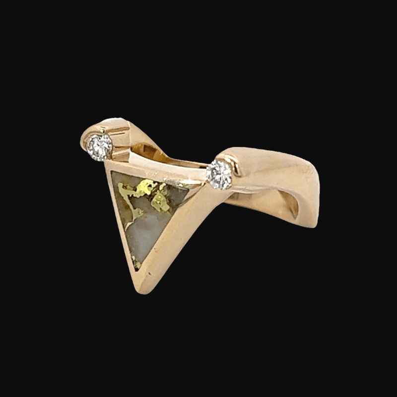 Gold quartz, Triangle, Ring, Diamond, Alaska Mint, 14k, 172G2 $1530, Sz6