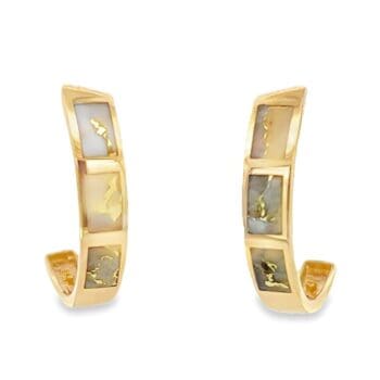 Gold Quartz Hoop Earrings 3 Section Inlaid Design, Alaska Mint