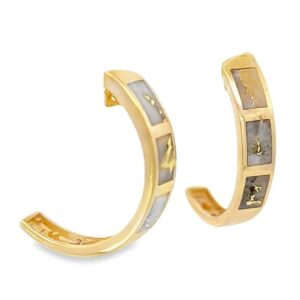 Gold Quartz Hoop Earrings 3 Section Inlaid Design, Alaska Mint