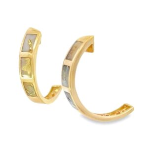 Gold Quartz Hoop Earrings 3 Section Inlaid Design, Alaska Mint