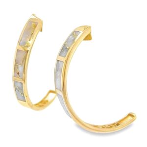 Gold Quartz Hoop Earrings 3 Section Inlaid Design, Alaska Mint