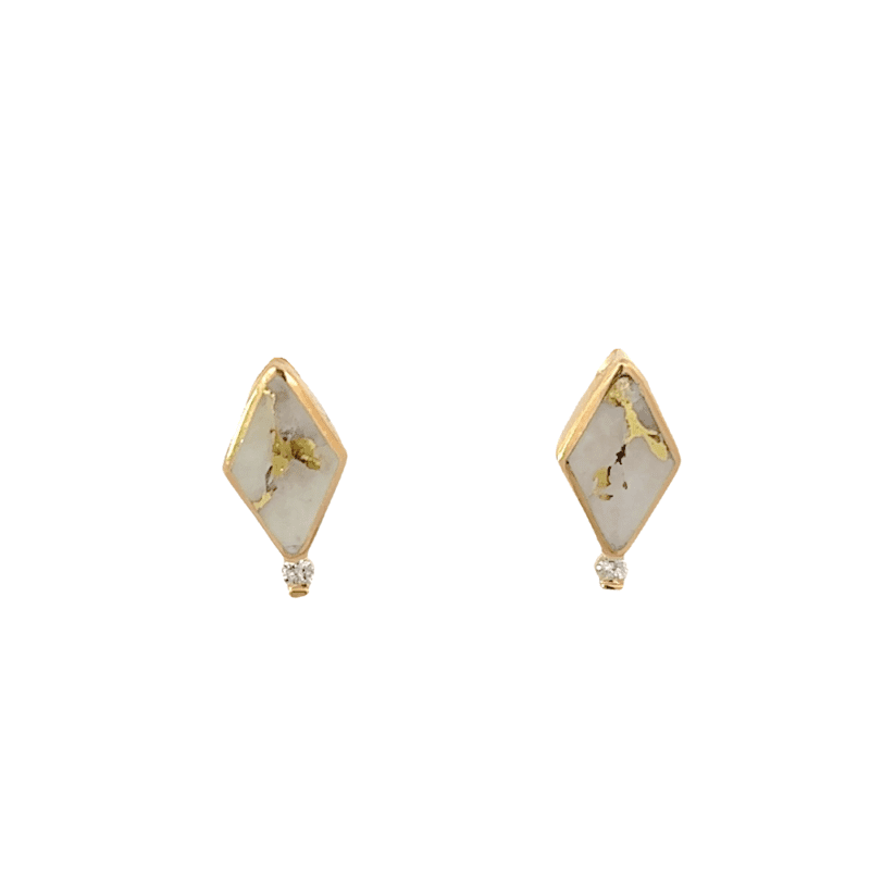 Diamond Shaped Gold Quartz Earrings with Diamond, Alaska Mint