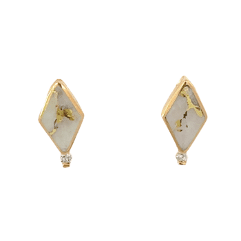 Diamond Shaped Gold Quartz Earrings with Diamond, Alaska Mint