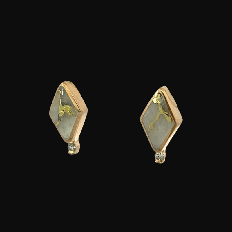 Gold quartz, Diamond, Kite, Earrings, Post, Alaska Mint, 14k, E228G2 $880