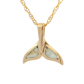 Whale Tail Necklace Gold Quartz Inlaid Pendant, Alaska Mint