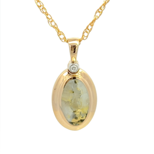 Oval Gold Quartz Pendant Inlaid with Diamonds, Alaska Mint