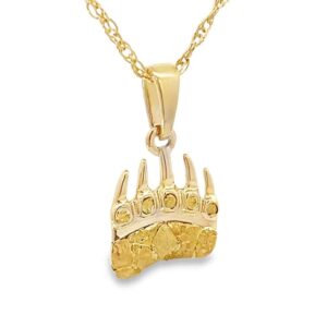 Alaskan Bear Paw Gold Nugget Pendant .75” Tall, Alaska Mint