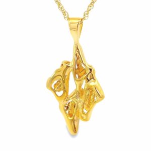 Freeform Gold Nugget Pendant with Diamonds 1.75” Tall, Alaska Mint