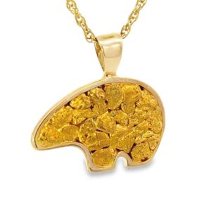 Alaskan Bear Gold Nugget Pendant 1” Tall, Alaska Mint
