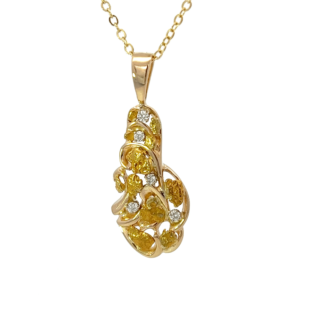Gold nugget, Diamond, Freeform, Pendant, Alaska Mint, 14k, PN349D15X $1550