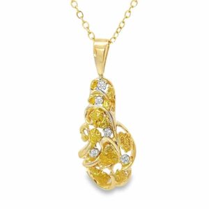 5 Diamond Alaskan Gold Nugget Pendant, Alaska Mint
