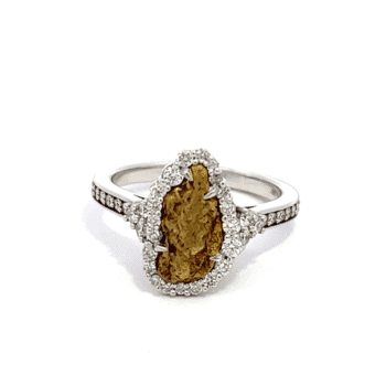 Gem Quality Gold Nugget, Diamond, 18k, White Gold Ladies Ring, Alaska Mint, 073314, $5850