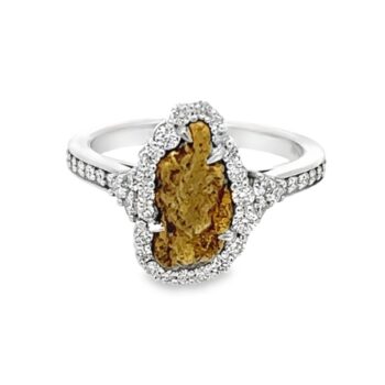 Gold Nugget .55ct Diamond in 18k White Gold Ladies Ring, Alaska Mint