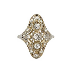 Estate, Ring, Diamond, 2-Tone, Alaska Mint, 18k, 1ctw diamond, sz8.5, JU 1” tall, 073959 $2475, Facts about our Estate Jewelry