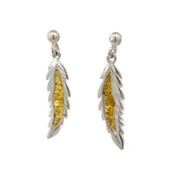 Gold Nugget, Feather, Earrings, Alaska MInt, ER-209-SS, $365