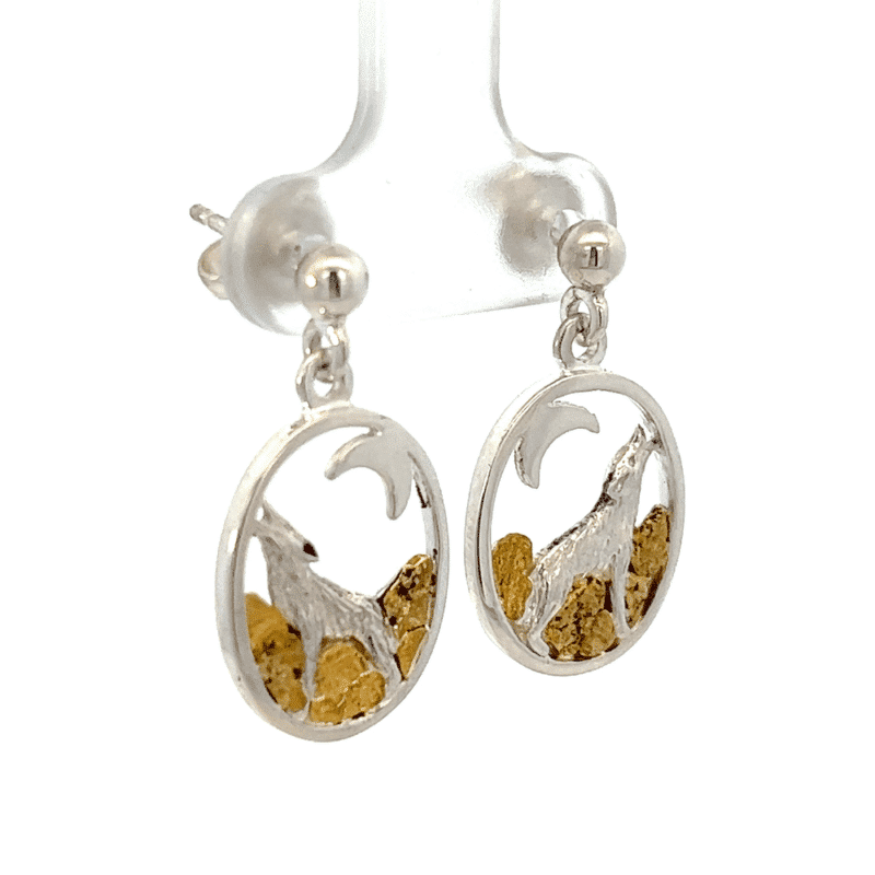 Gold Nugget, Howling Wolf, Earrings, Alaska Mint, ER-256-SS, $499.99