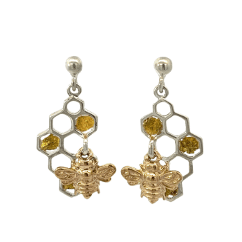 Sterling Silver Honey Bee Gold Nugget Earrings, Alaska Mint