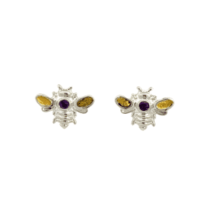 Small Bee, Amethyst, Gold Nugget, Earrings, ER-520-SS-A, $200