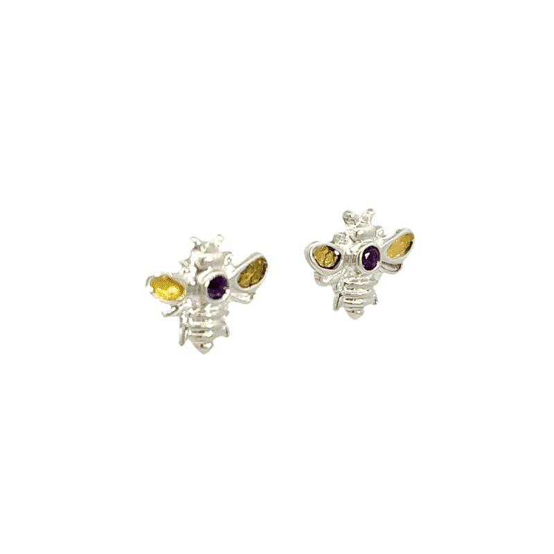 Small Bee, Amethyst, Gold Nugget, Earrings, ER-520-SS-A, $200