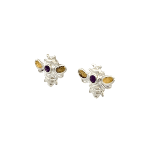 Small Bee, Amethyst, Gold Nugget, Earrings, ER-520-SS-A, $200